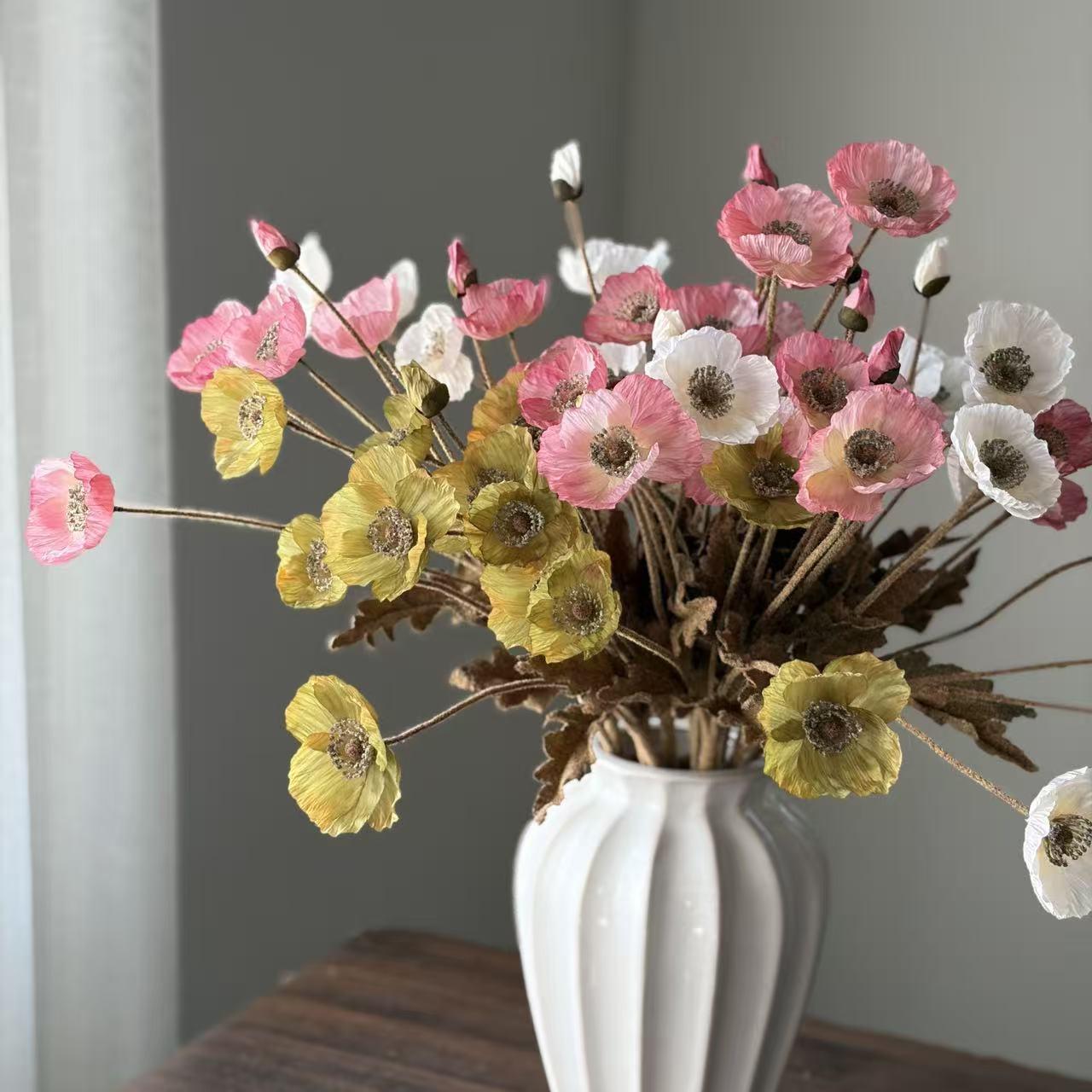 High-Quality Autumn Color Poppies Simulation Flowers, Soft Decoration Pairing, Factory Direct Quality, Perfect for Home Decor