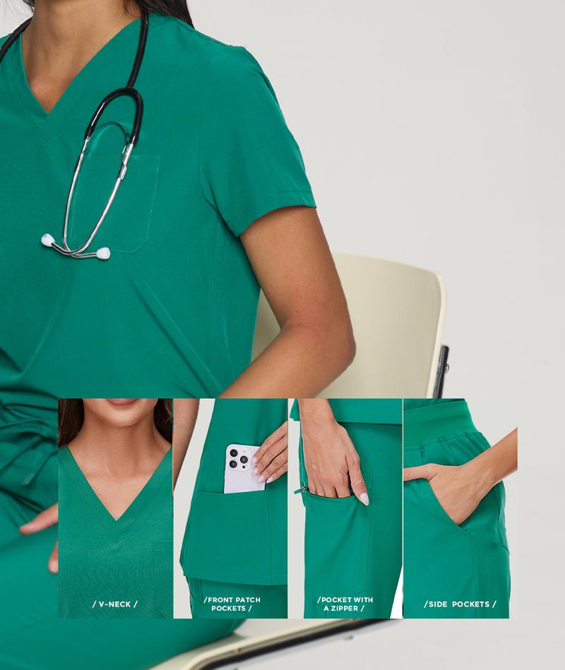 CozyFit Scrubs for Women Luna Vital Set - Clearance Limited Colors - Stretch V-Neck & Jogger Pants with 8 Pockets - Nurse Workwear
