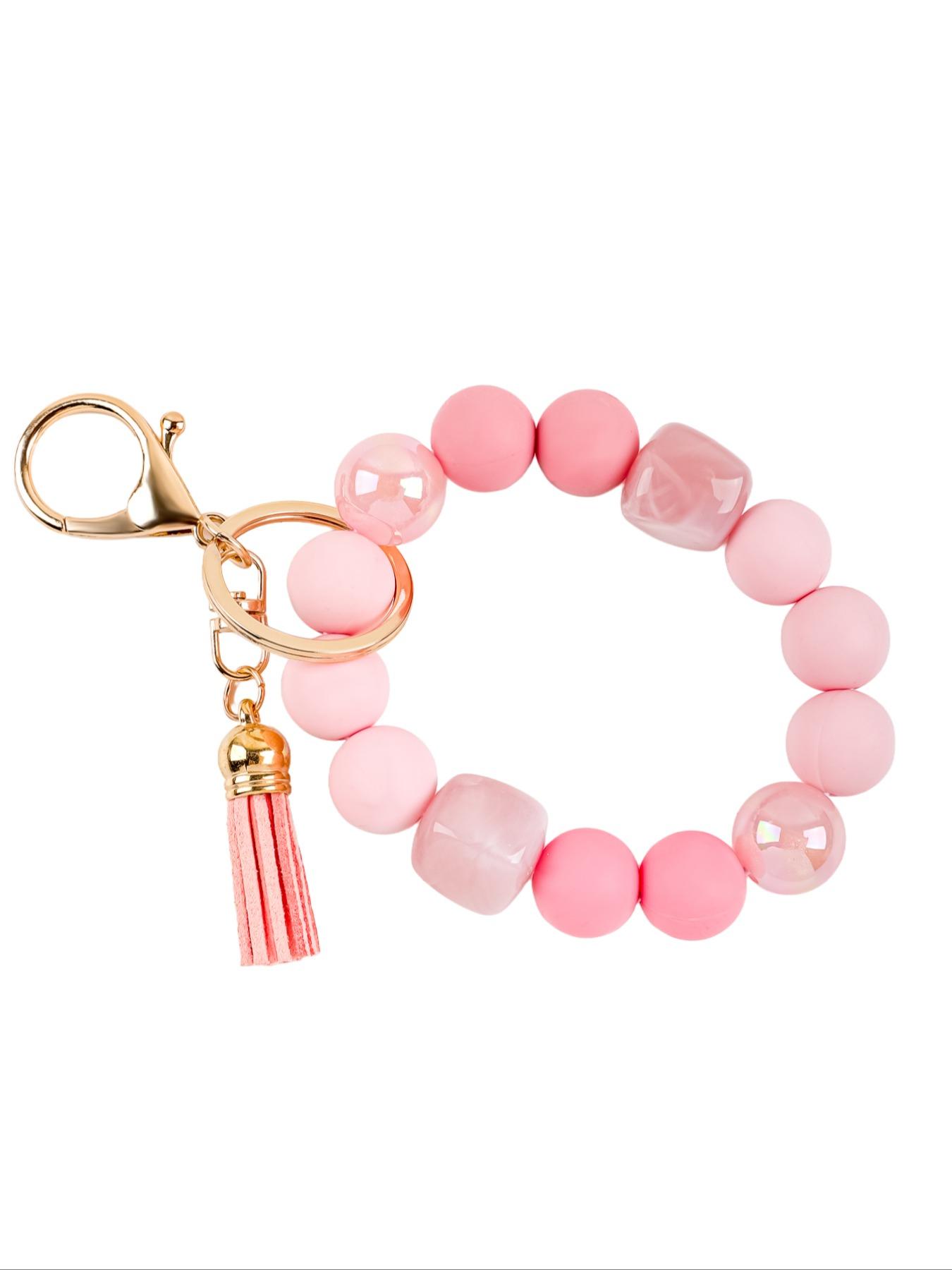 Solid Color Beaded Wristlet Keychain for Women, Matte Silicone Acrylic Beads, Tassel Charm, Minimalist Key Holder, Fashion Gift