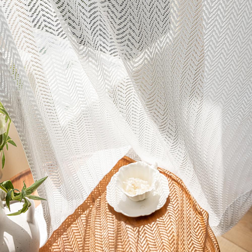 1pc Linen Style Korean Thick Herringbone Cotton Hemp Window Curtain, Vintage Living Room Bedroom Dormitory Light-Filtering Drape, Home Decoration Curtain