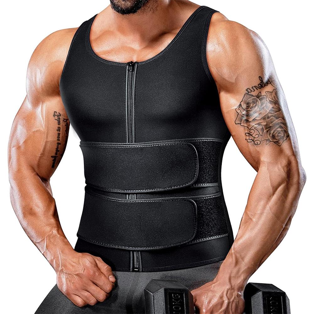 Sauna Vest, Double Belt Sauna Vest Waist Trainer, Men Body Shaping Waist Trainer Gym Fitness Breathable Sweat Abdominal Shaping Tank Top Muscle Sports Compression Workout Apparel