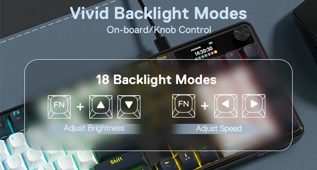 Redragon K761 Wireless Gasket Gaming Keyboard w/Hype Screen & Knob, 104 Keys Mechanical Keyboard, Easy-Control 1.14’’ TFT Info Display, 5-Layer Noise Dampening, Custom Linear Switch, Abyssal Blue