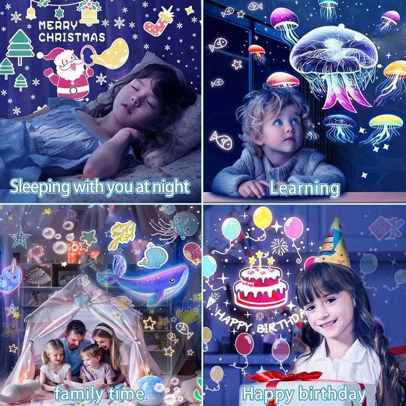 1 PC 21 Sets of Films Ocean Night Light Projector, Kids Projector for Bedroom, USB Powered Ocean Lamp, Stars Projector for Ceiling, 360 Degree Rotation Jellyfish Kids Night Light for Decorating Birthdays, Christmas Gifts, Starry Sky Projector