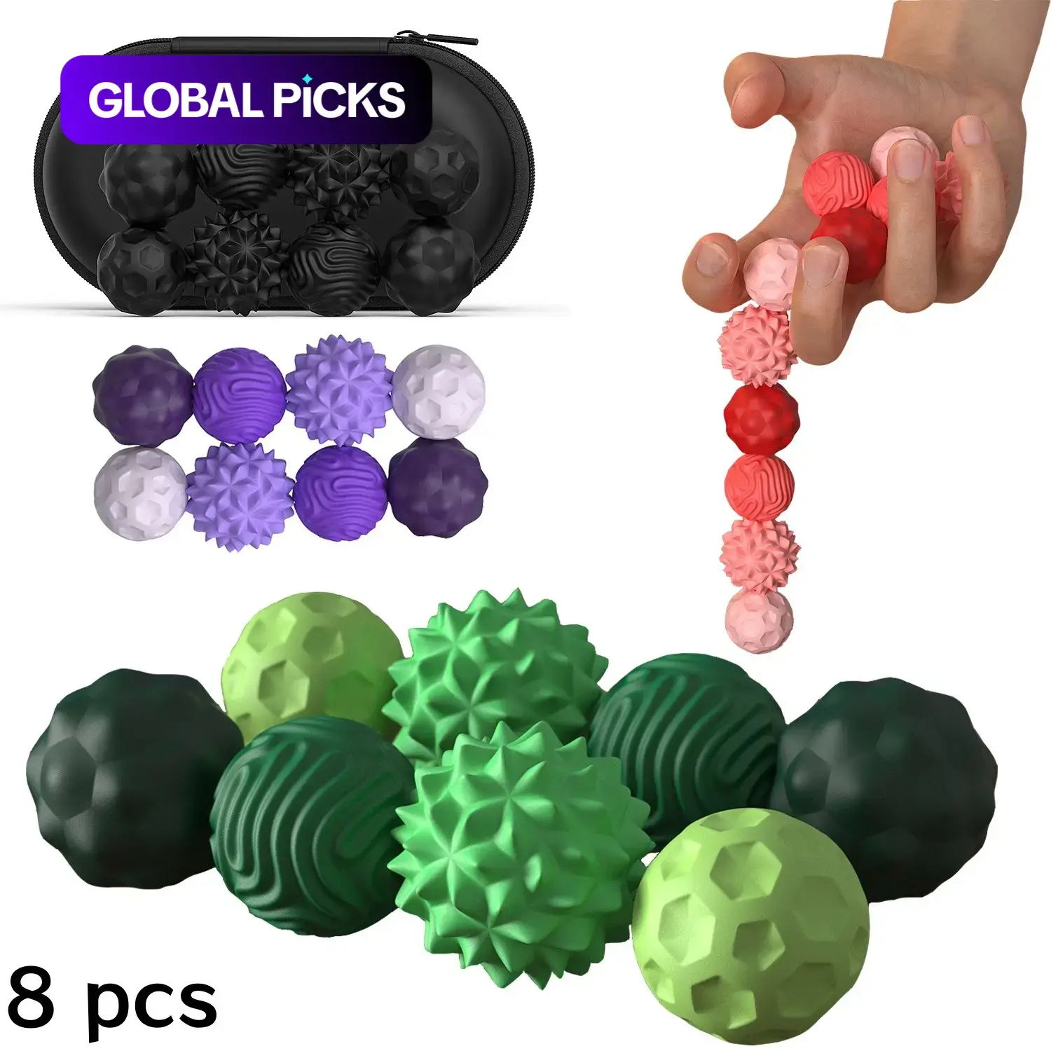 Fidget Balls Toy, 8 Counts Silicone Sensory Stress Relief Toy, Quiet Executive Desk Fidget Toys for Office, Fun Textures Roller Travel Toys Gift