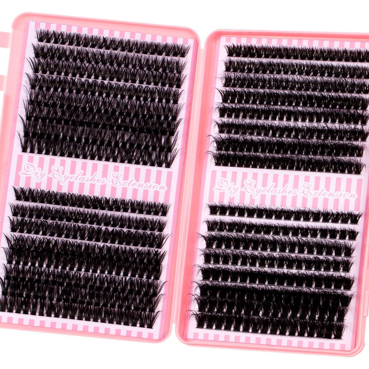 Natural Dense Eyelash Cluster Kit 30-80D/60-100D, Soft Long-Lasting Lashes, D Curl DIY Extension Set Includes Bond&Seal &Remove&Eyelash Tweezers，Easy at-Home DIY with Multiple Lengths Available, Eyelash Extensions