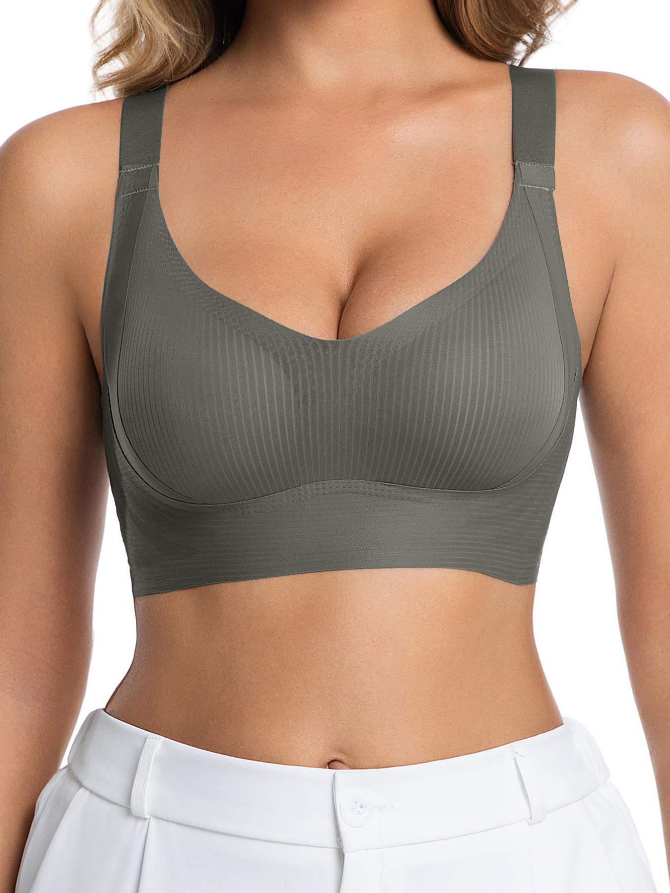 3/4PCS Ribbed Push-UpSeamless Bra Set Soft Comfortable SolidFour-breasted Adjustable Straps Wire-FreeSupport for Daily Wear Ultra-Soft BreathableFabric Bralette for Women Full Coverage S/M/L/XL/XXL