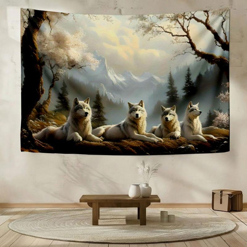 Casual Tapestries Four white wolves in nature Nature inspired design Multi-scene use