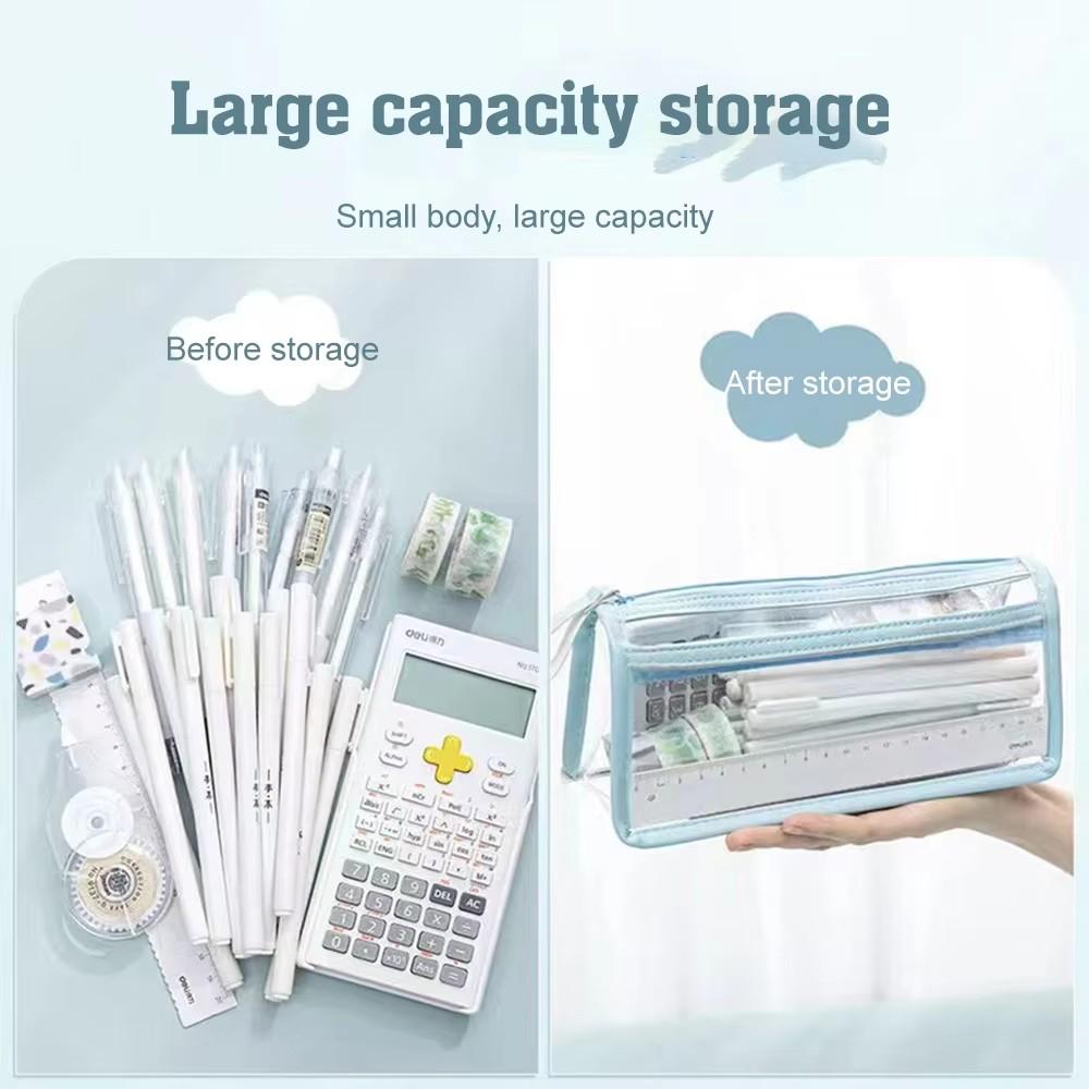 Large Capacity Pencil Case, PVC Transparent Zipper Storage Bag, Portable School Supplies and Cosmetic Bag, Suitable for Office Travel