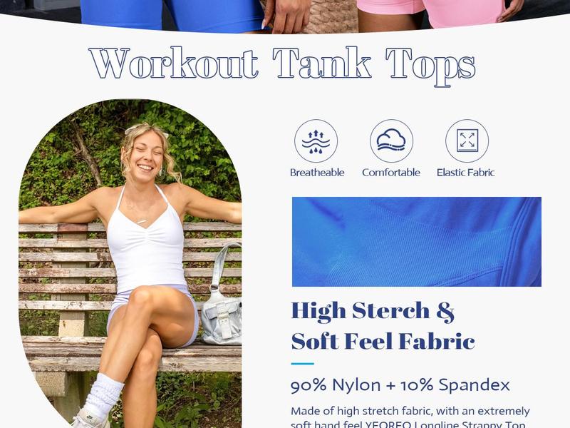 YEOREO SoftHue Women's Longline Halter Tank Top Strappy Backless Adjustable Gym Workout Top Yoga Sports Vest Fitness Activewear