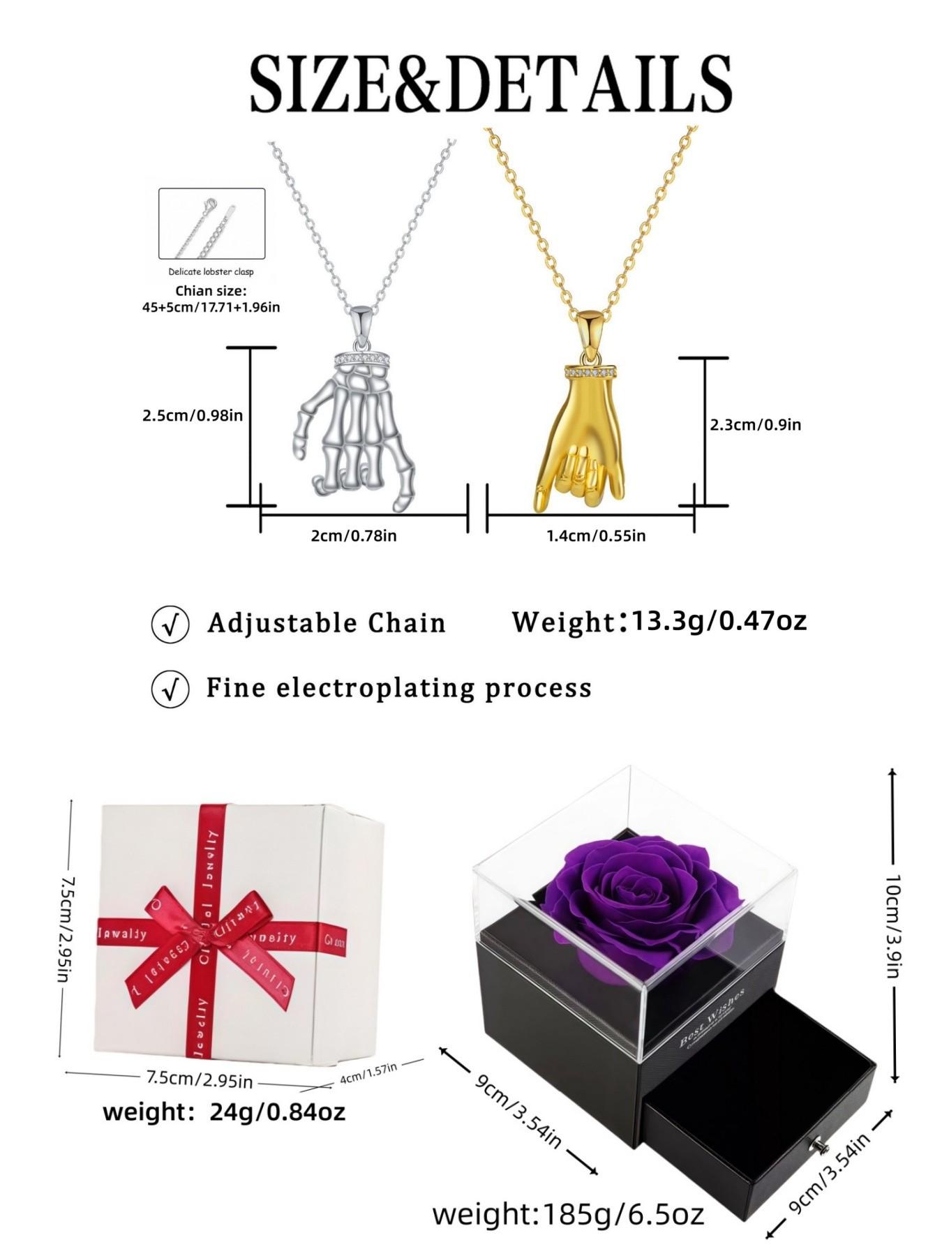 Bone Gold Pact · Symbiosis Chain Original luxury couple necklaces with real gold-plated pendants, paired with a purple preserved rose gift box. Perfect for birthdays, Mother's Day, Valentine's Day and all festive gifting.