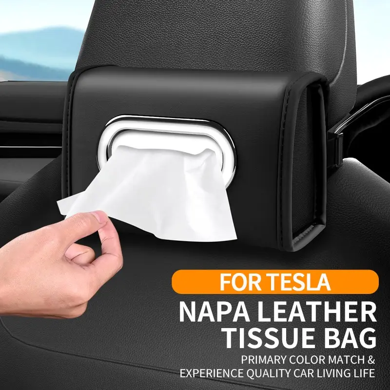 Suitable for Tesla Model 3, Model Y, Model S, Model X, Cybertruck Car Tissue Storage Bag, Car Tissue Box, Hanging Napkin Holder, Universal Car Tissue Dispenser