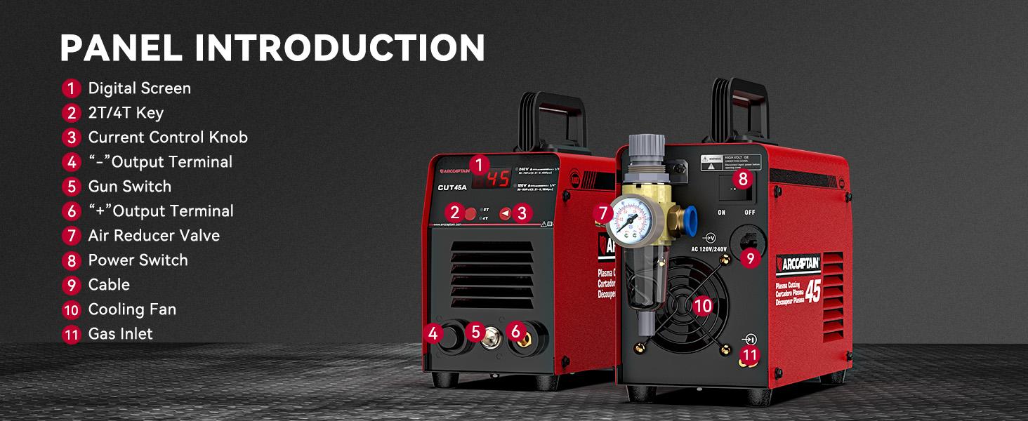 ARCCAPTAIN 45A Plasma Cutter with 2T/4T Function, Digital Display, Dual Voltage, LED Display, Ideal for Various Applications
