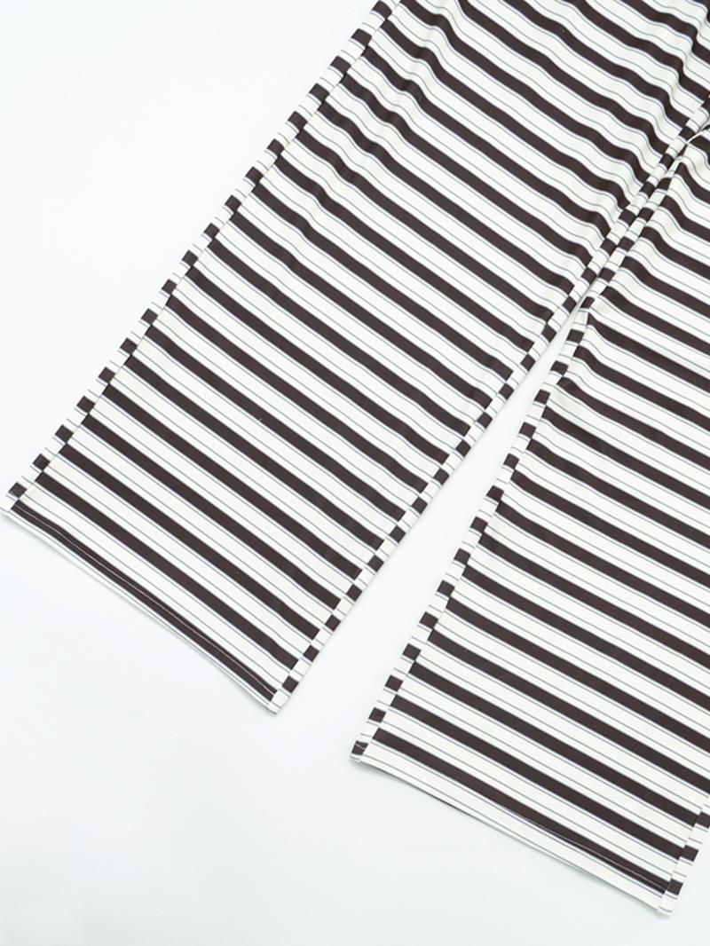 Women's Fashion Comfortable Slim Fit Striped Long Sleeve Top and Loose Pants Set, Casual Two-Piece for Daily Wear,Women's Fashion Comfortable Slim Fit Striped Long Sleeve Top and Loose Pants Set, Casual Two-Piece for Daily Wear,Airport Outfit