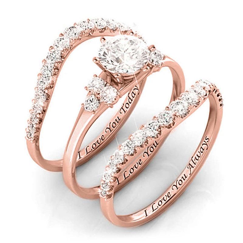 Zircon fashion three-piece ring I love you English letter ring for women and men suitable for engagement wedding party jewelry