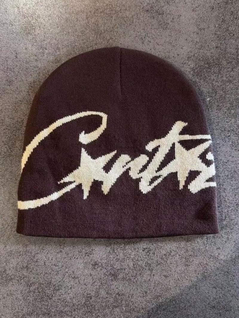 Y2K Star Knit Beanie Hat, Unisex Streetwear Party Cap, Asymmetrical Design, Fitted Style, Vintage Millennium Fashion