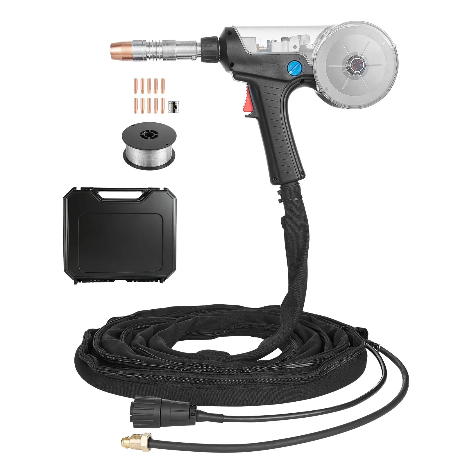 High Amperage 160A Spool Gun with 20FT Cable, Miller Spoolmate 200 Series (300497) Replacement - 11PCS MIG Welding Contact Tips, ER4043 0.035" Aluminum Wire, Toolbox