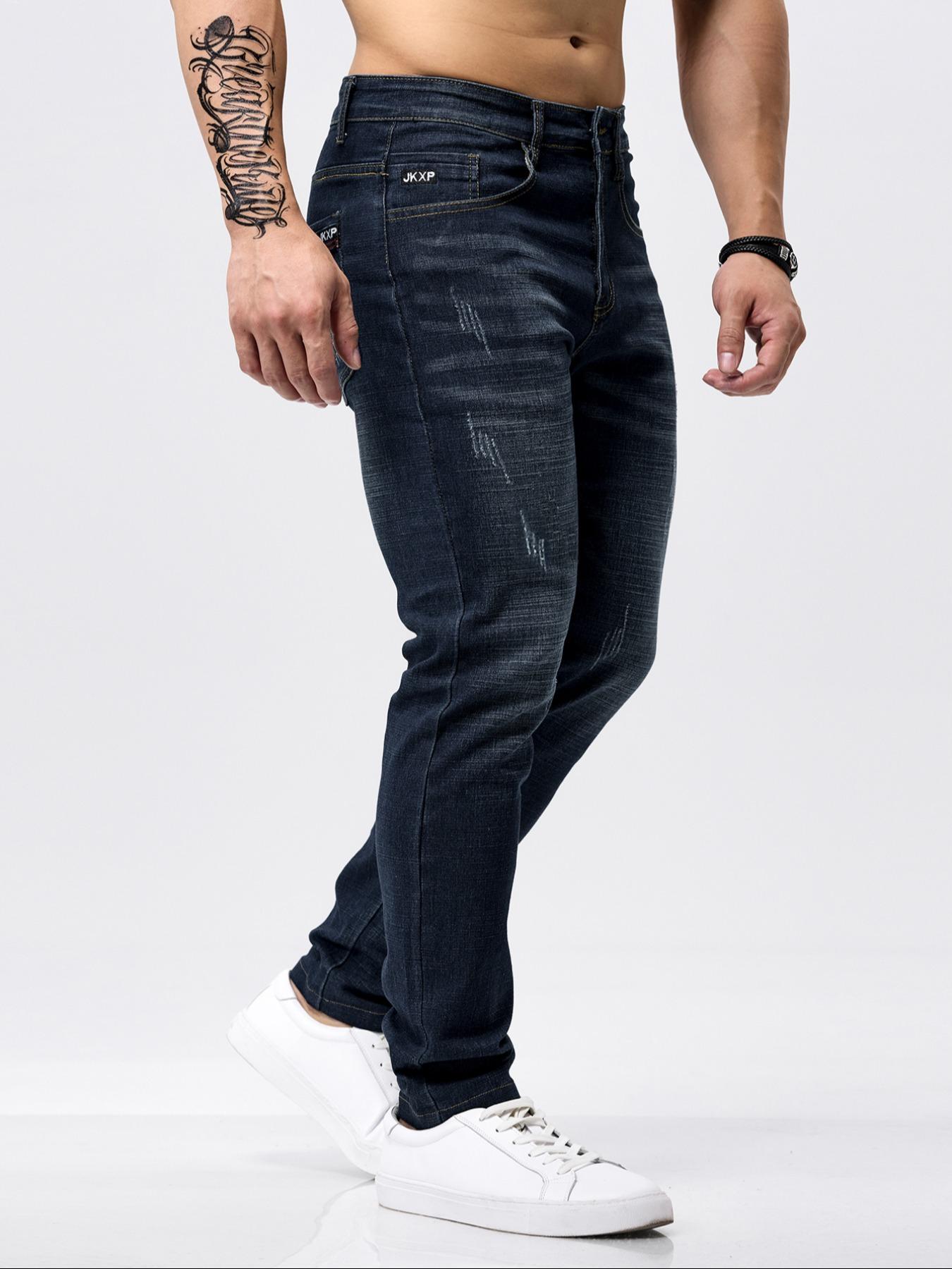 Men's 2-Piece Washed Jeans, Business Style, Slim-Fit Stretchy Denim Pants for Daily Wear