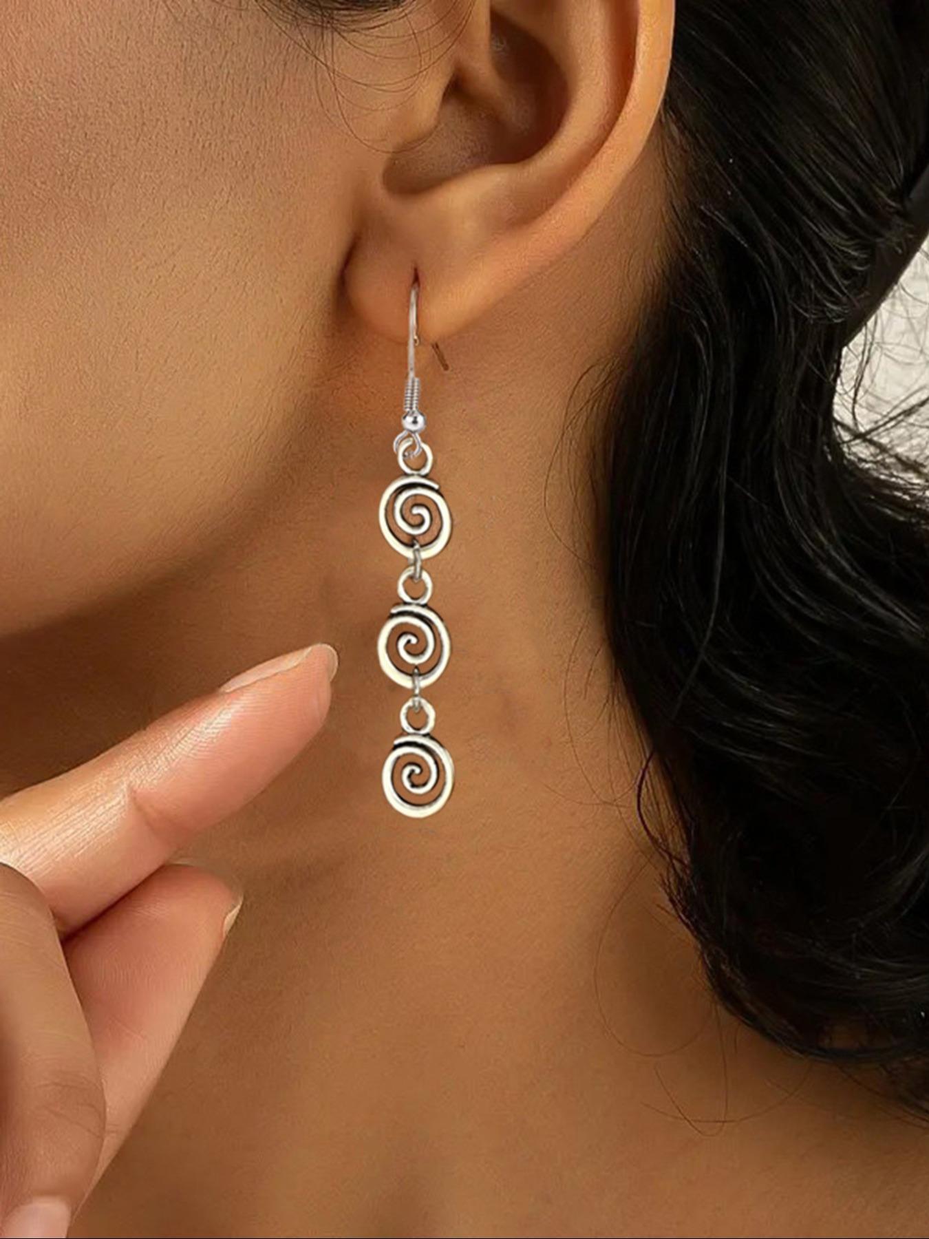 Vintage Punk Denim Style Earrings for Women – Creative Mosquito Coil Long Ear Hooks with Distressed Finish, Grunge Rock Spiral Drop Earrings for Halloween Thanksgiving Christmas New Year Party – Cool Boho Hip Hop Jewelry