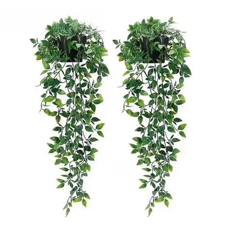 2-Count Nature-Infused Artificial Ivy Hanging Vine Potted Plants, Realistic Faux Greenery Ornaments for Aesthetic Home Decor Items, Living Room Room Decor, Sports & Outdoor Accessories
