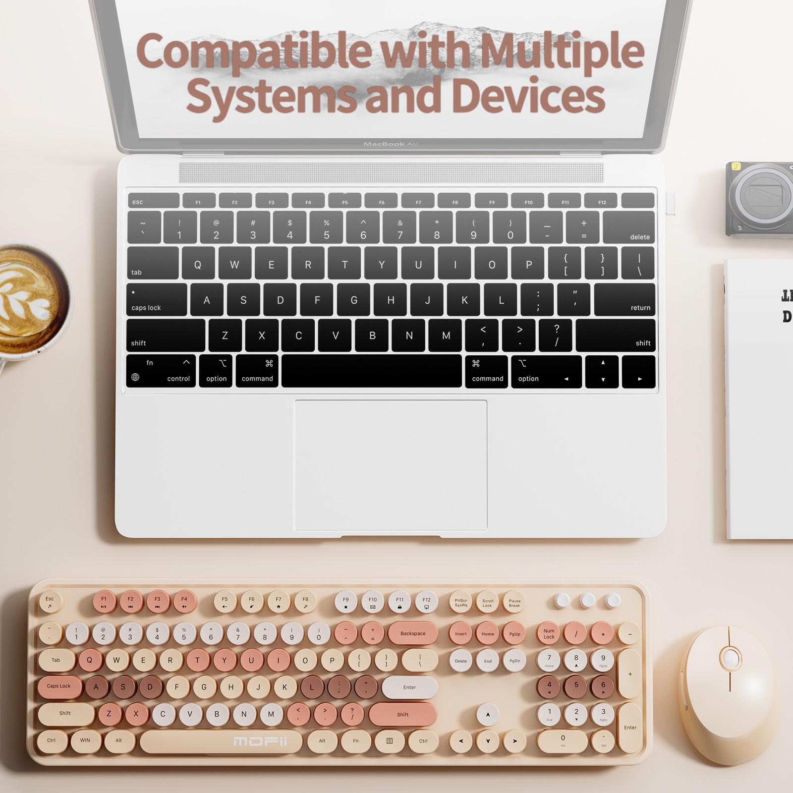 MOFii 1 Set Wireless Keyboard and Mouse Combo, Milk Tea Color Retro Round Keys, 2.4G Plug and Play Office Keyboard Mouse, Compatible with Laptop & Desktop, US Qwerty (Battery Not Included)