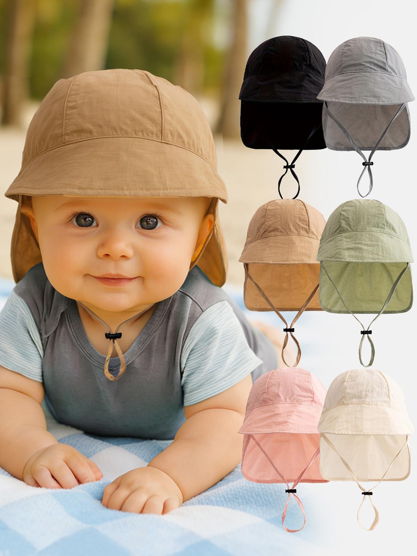 1pc Summer Lightweight Solid Color Sun Hat for Babies, a Simple and Breathable Sun-protective Shawl-style Fisherman Hat with Adjustable Windproof Strings, Suitable for 1-year-old Babies for Daily Outdoor Sun Protection in Spring and Summer.