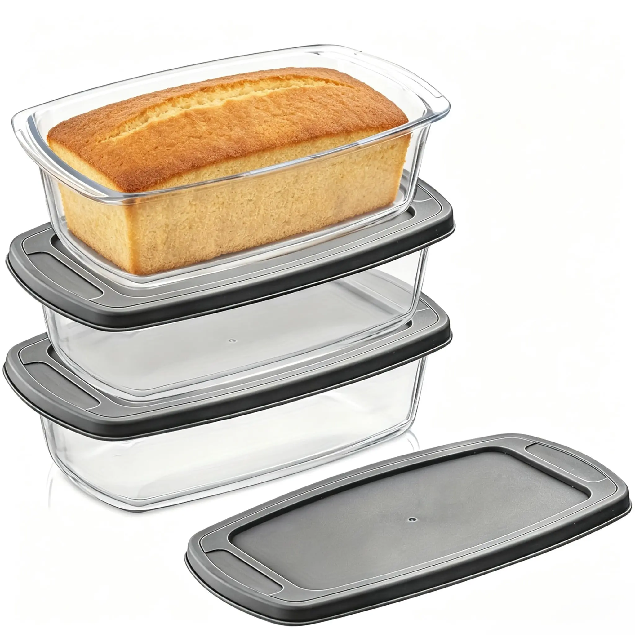 Garvee 3-Pack Borosilicate Glass Loaf Pans with Airtight Lids & Handles, Oven-Safe Bakeware for Bread, Cakes, Bake