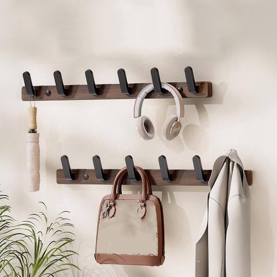 Walnut Wood Door Back Hook, Large Clothes Backpack Hat Bag Holder, Wall Mounted Fixed Bathroom Hanger, Entryway Hanging Rack