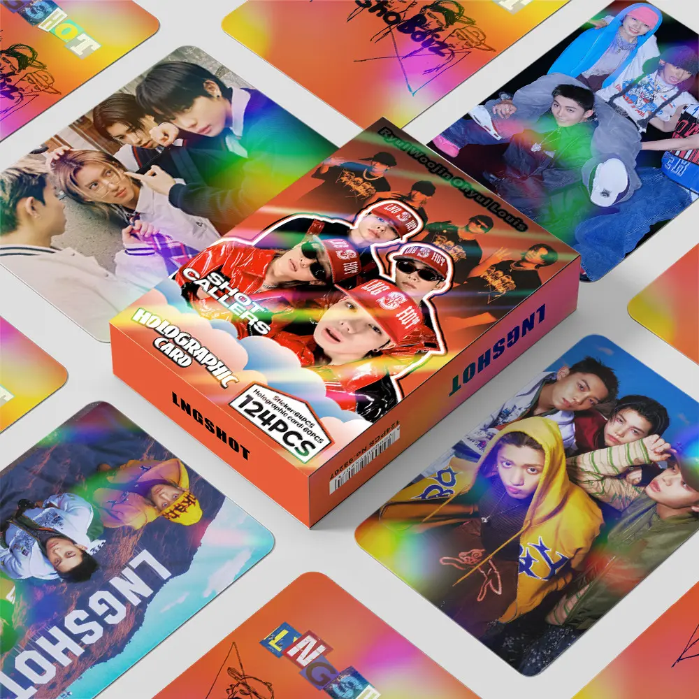124Pcs Holographic Lomo Cards Box Set, LNGSHOT 4SHOBOIZ Vol.2 4SHOVILLE Shot Callers KPOP Photocards, Fan-Made Idol Collectible Cards Fans Collection Gift, Concept Photocards