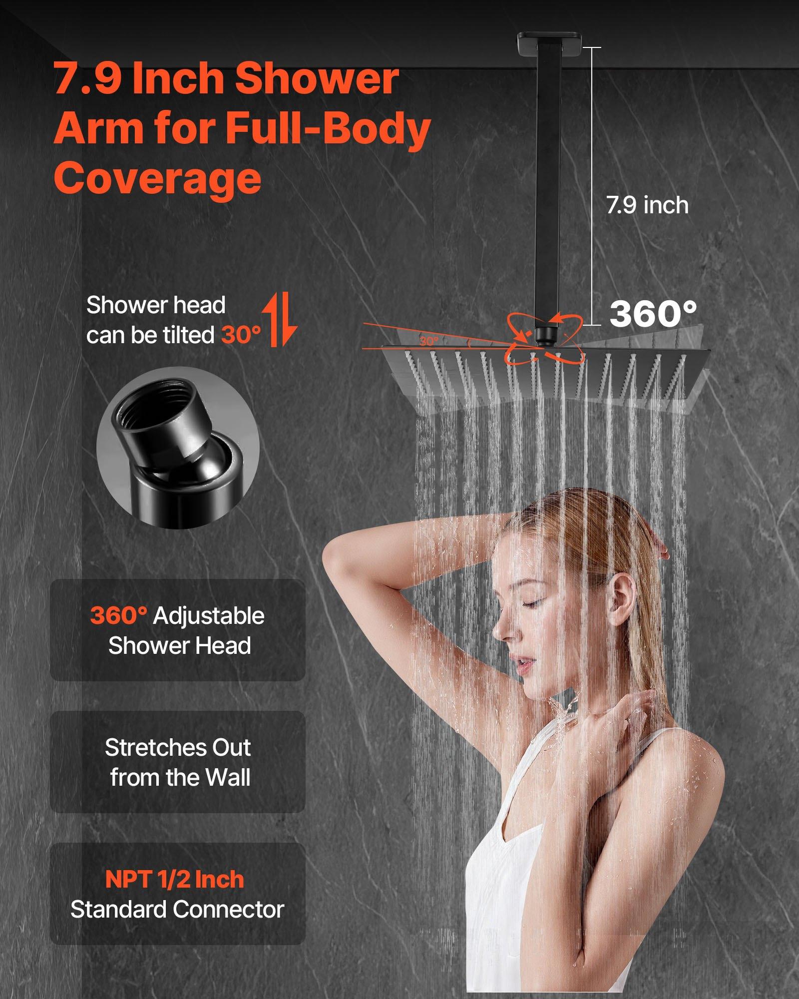 VEVOR Shower Faucet Set, Rainfall Bathroom Shower System with 10-Inch Square Rain Shower Head and Handheld Spray, Ceiling Mount Bath Fixtures with Brass Valve and Trim Kit, Matte Black