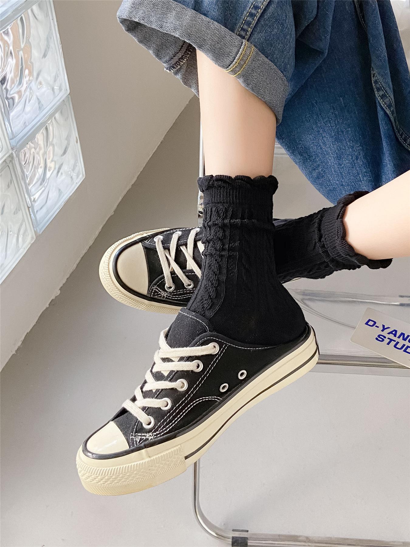 Women's Solid Textured Crew Socks, Casual Cozy Mid-calf Socks for Daily Wear, Women's Socks & Hosiery for All Seasons