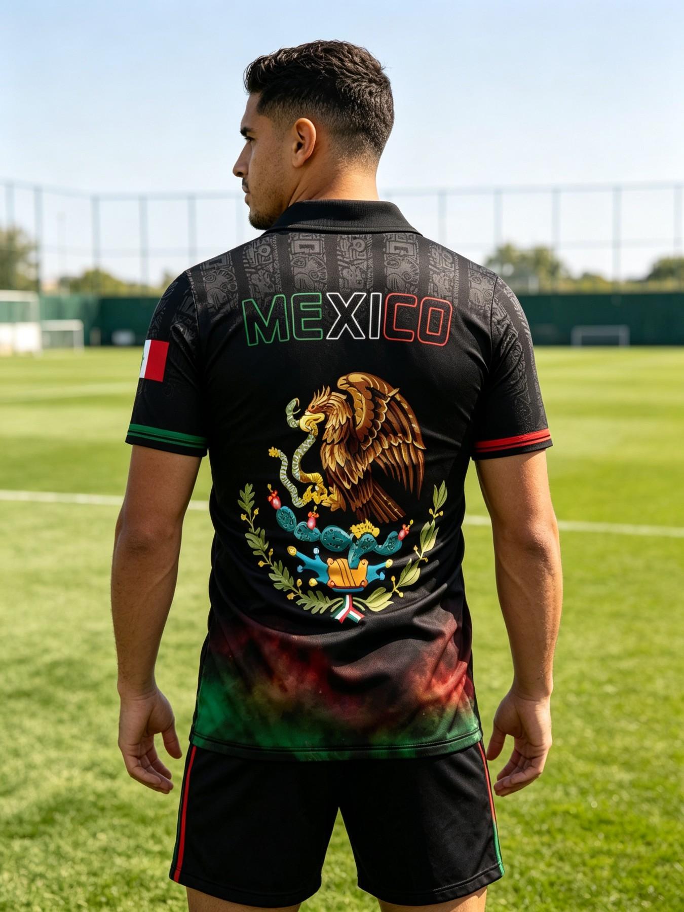 2026 Mexico Sport Short Sleeve Jersey, Summer Training Clothing, Aztec Warrior Print, Fitted Design, Ideal for Training, Outdoor Activities, Streetwear