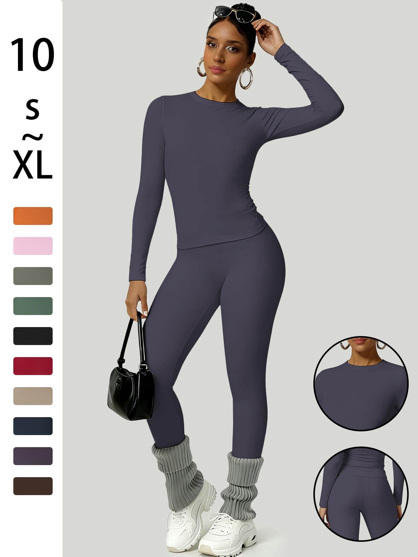 Women's Simple Solid Color Sportswear Set, Comfortable T-Shirt & Slimming High-Waisted Pants, Ideal for Fall & Winter Yoga Sports, Yoga Tracksuit Set