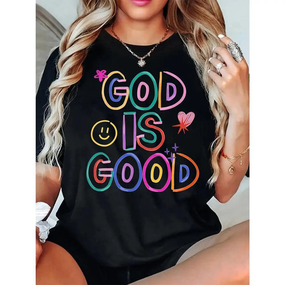 God Is Good Christian T-Shirt, Lightweight 100% Cotton Clothing with Fade-Resistant Digital Print, Unisex Casual Round Neck Top, Seamless, Fabric, Graphics, Smooth