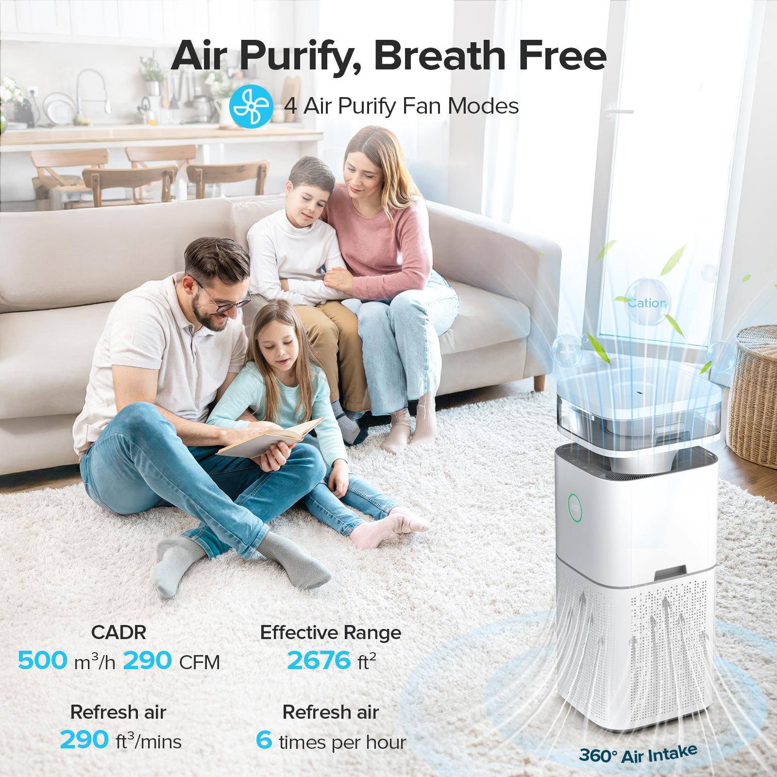 Kissair 2-in-1 Air Purifier & Humidifier - 3-Stage Filtration (Pre, H13 HEPA 99.97% PM2.5, Activated Carbon), 4 Fan/Humid Modes, Auto Off! Ultrasonic (250ml/h), Negative Ions, Air Quality LEDs, Filter/Water Alerts, <35dB Sleep, 1-8h Timer. Ideal for Home Kissair 2-in-1 Air Purifier & Humidifier - 3-Stage Filtration (Pre, H13 HEPA 99.97% PM2.5, Activated Carbon), 4 Fan/Humid Modes, Auto Off! Ultrasonic (250ml/h), Negative Ions, Air Quality LEDs, Filter/Water Alerts, <35dB Sleep, 1-8h Timer. Ideal for Home