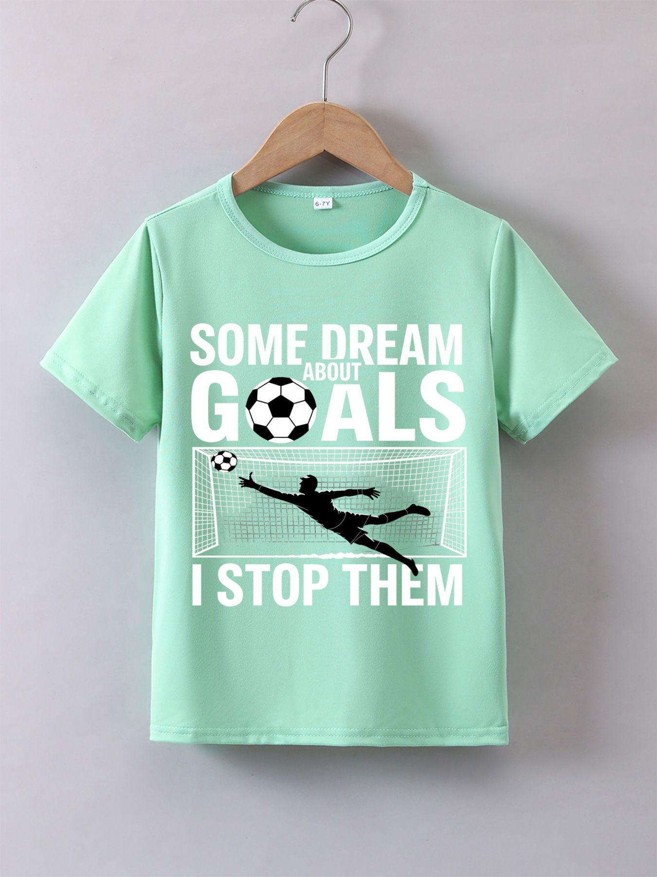 Boys' Summer Breathable & Comfortable "Goalkeeper Save Silhouette Soccer" Cartoon Print (3-12Y) Casual Sports T-Shirt