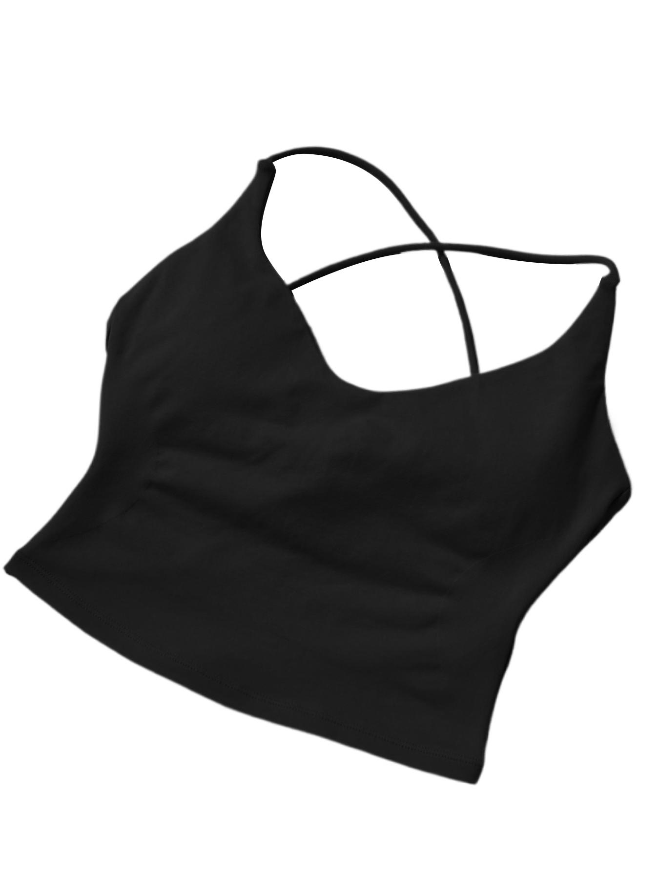 Women's High-Stretch Backless Cross-Back Seamless Tank Top Fitness Yoga Sports Bra Quick-Dry Running Spaghetti Strap Backless Cross-Back Sexy Training Top With Padded Cups Cross-Back Straps Oversized Backless Nude-Effect Sports Bra Yoga Workout Activewear