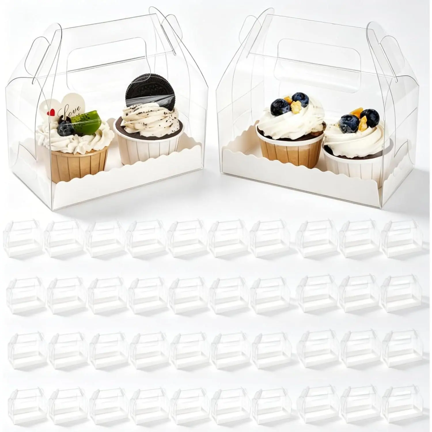 40 count Clear Gable Bakery  Box, Candy  Boxes with Handle | Party Favor  Dessert Cookies Container for Birthday Wedding, 6.4''L x 3.5''W x 3.3''H