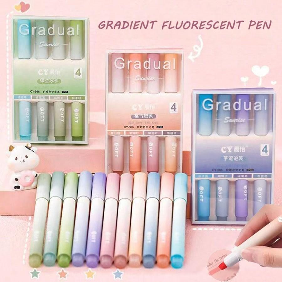 New Gradient Color Fluorescent Pen, High Aesthetic Large Capacity Highlighter Marker, Student Handwriting, Drawing, Note-Taking, Stationery