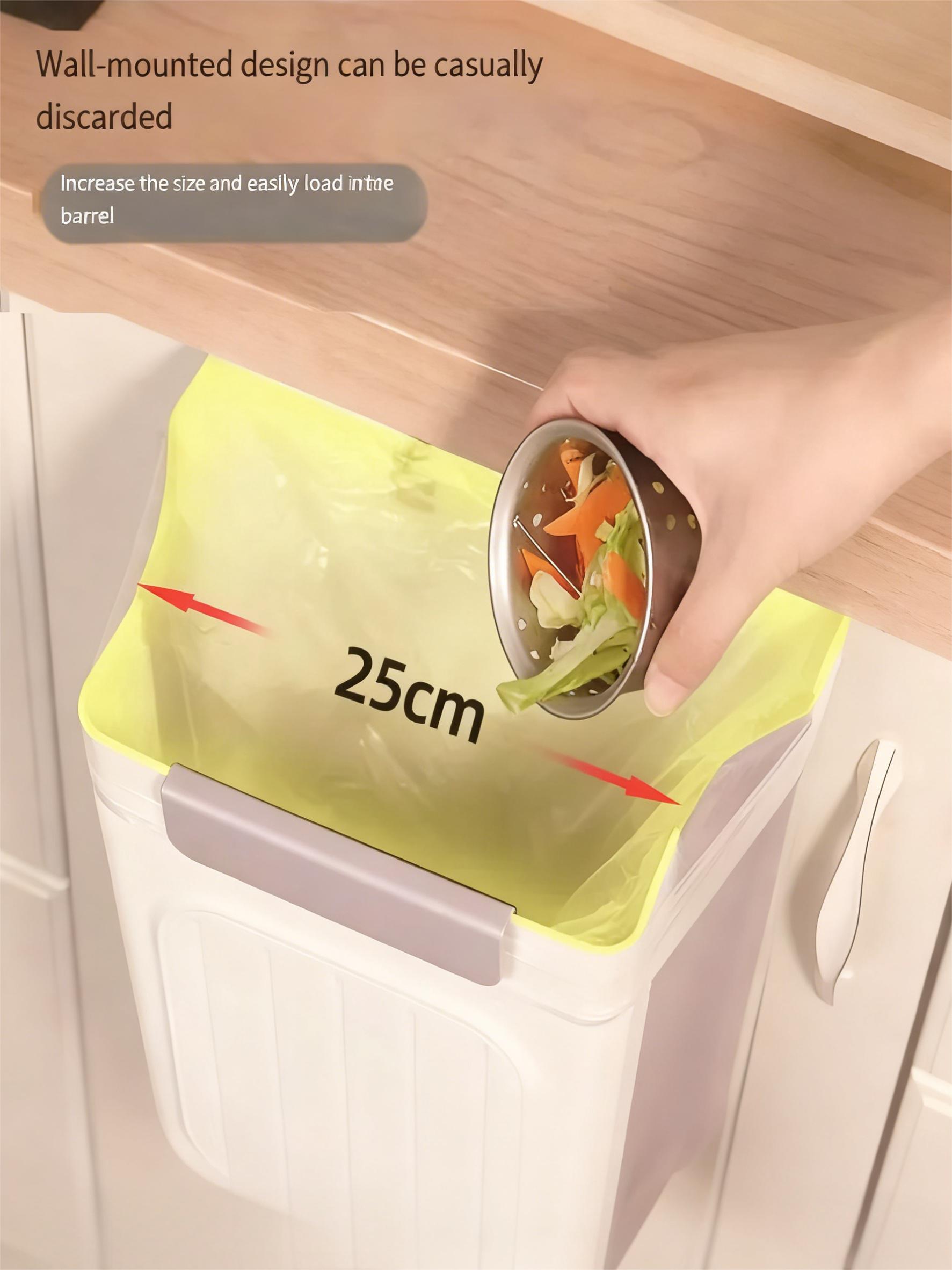 Foldable Wall-Mounted Cabinet Door Trash Can Space-Saving Rectangular Plastic Bin with Door for Bathroom Kitchen Easy Install No Bending Versatile Usage