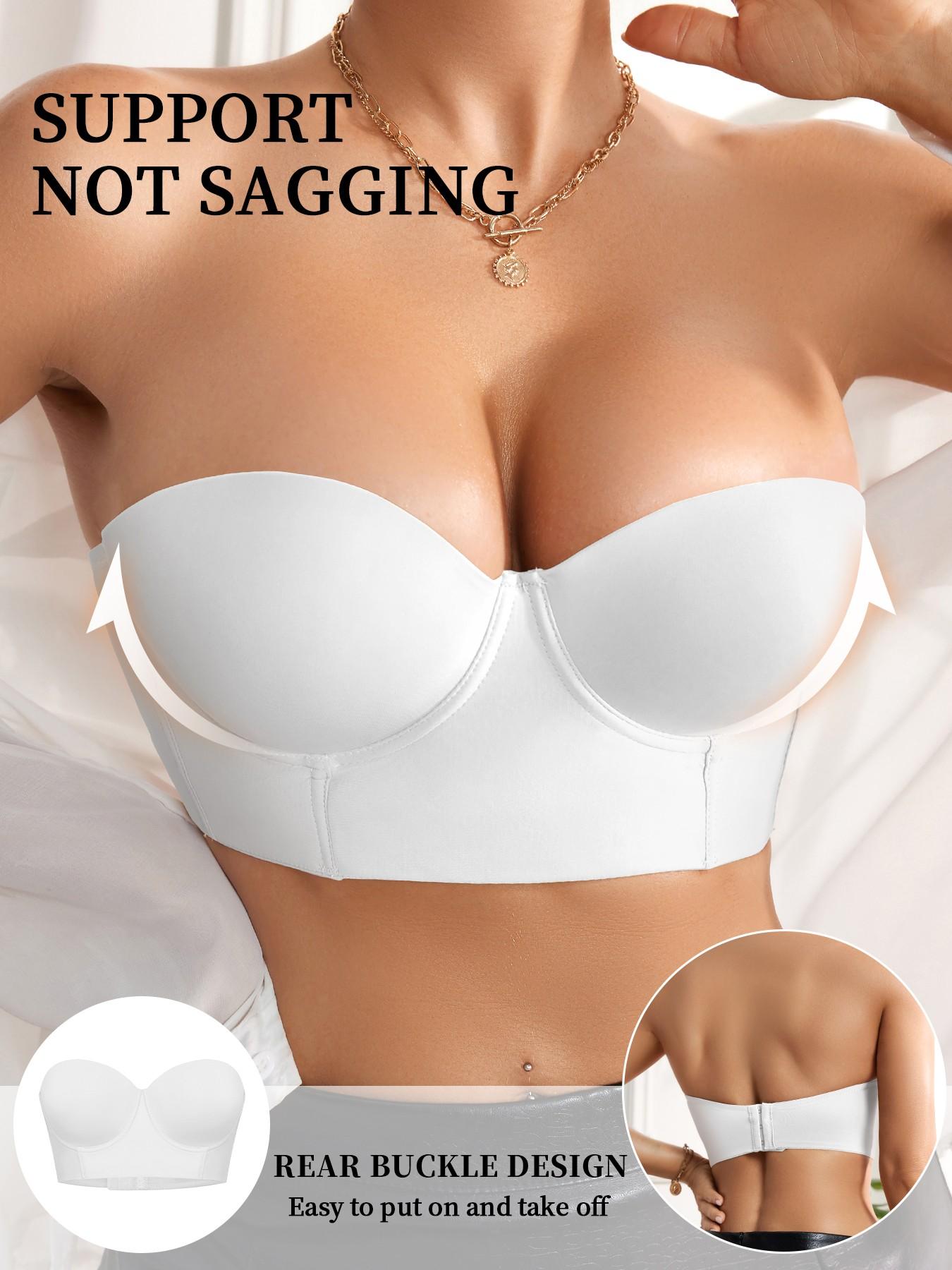 Women's Strapless Underwire Bralette, Underwire Bandeau Bra, Sexy Slim-Fitting Push-Up Tank Top, Medium Support, All Seasons Comfortable Lined Bras, Supportive Bra, Buckle