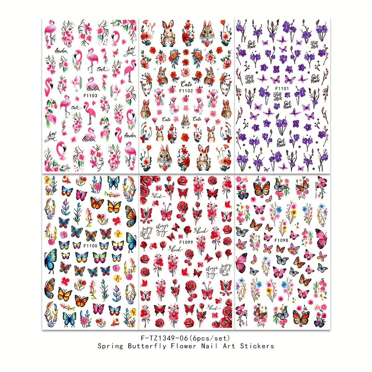 6pcs Spring Butterfly Nail Art Stickers, Glossy Finish, Self-Adhesive, Colorful Print, 3D, Single Use, Unscented, for Women and Girls