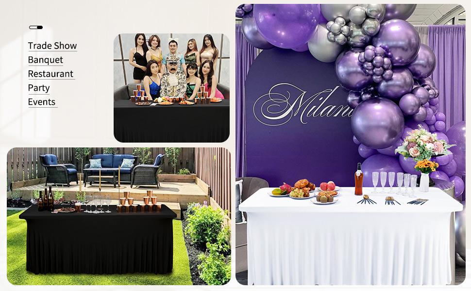 2/4/6 Pack Spandex 6ft/8ft Table Skirts for Rectangle Table Stretch Tablecloth Washable Wrinkle Resistant Table Covers and Fitted Table Skirts for Trade Show,Banquet,Restaurant,Party,Events Graduation Ceremony Decoration Greenery Decoration