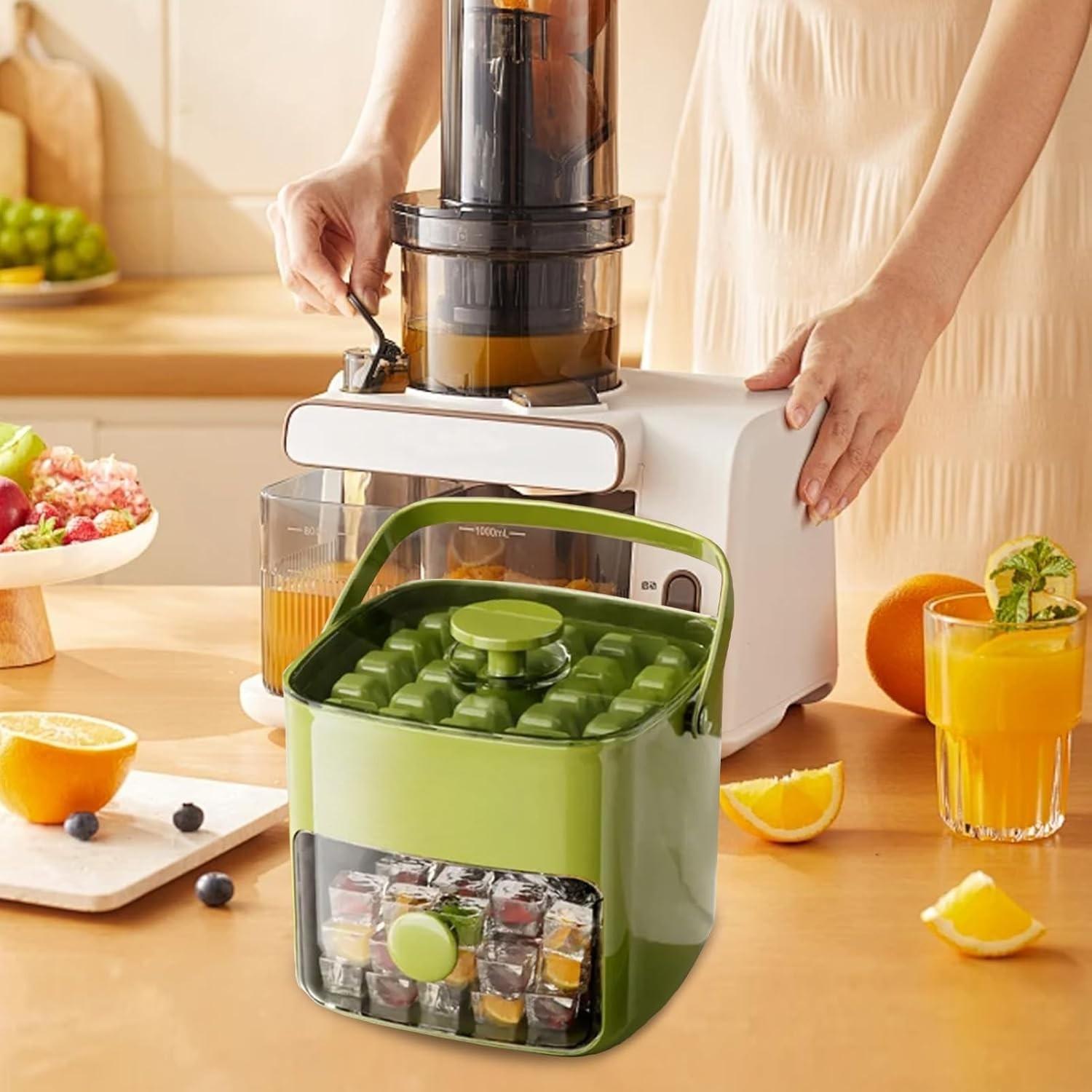 Compact Ice Tray with Lid and Trash Bin, Mini Press Ice Maker, Space-Saving Small Ice Bucket with Clip, Ideal for RV, Office, Mini Fridge, Water Bottle