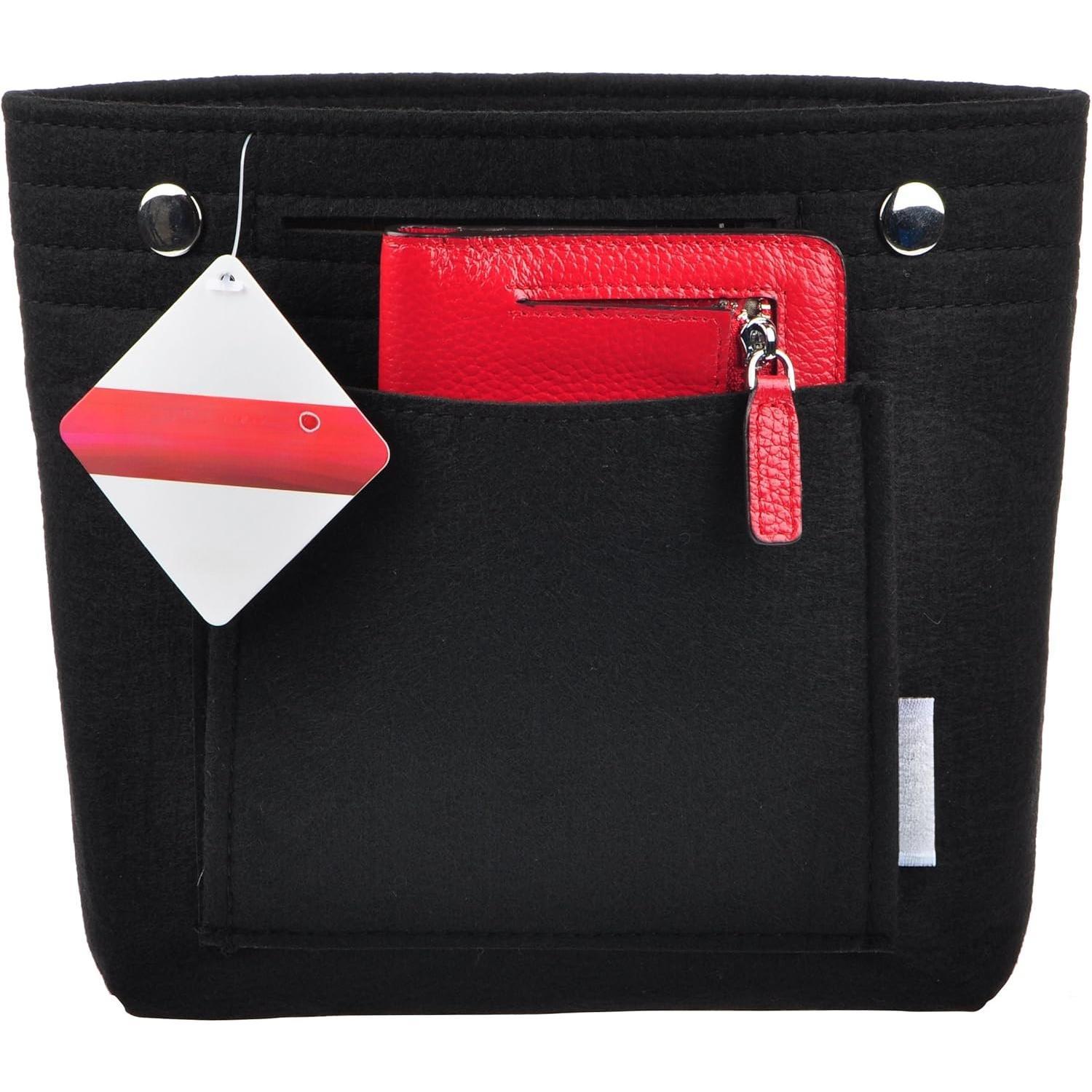 Mini Slim Small Felt Purse Organizer Insert Inside Handbag Tote Pocketbook for Women Black