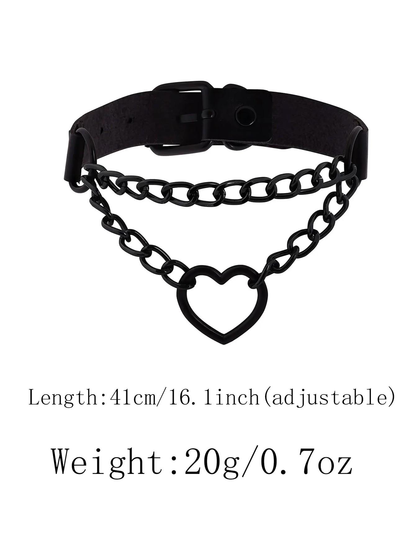 Gothic Punk Grunge Emo Necklace, PU Leather Choker, Goth Heart Chain Design, Perfect Halloween & Christmas Gift for Him Her