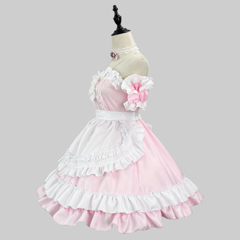 Japanese Sweet Lolita Dress Anime Cat Girl Plus Size Maid Halloween Cosplay Costume Pink Ruffles Kawaii Princess Party Dresses