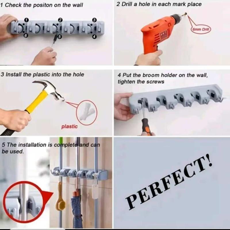 Multi-function Magic Broom & Mop Hook, WallMounted Storage, 1 Count Multi-grid Broom &Mop Holder, Portable Household Broom & MopOrganizer, Plastic Hooks, Space Saver Organizer, Home Supplies #TOPPICKS