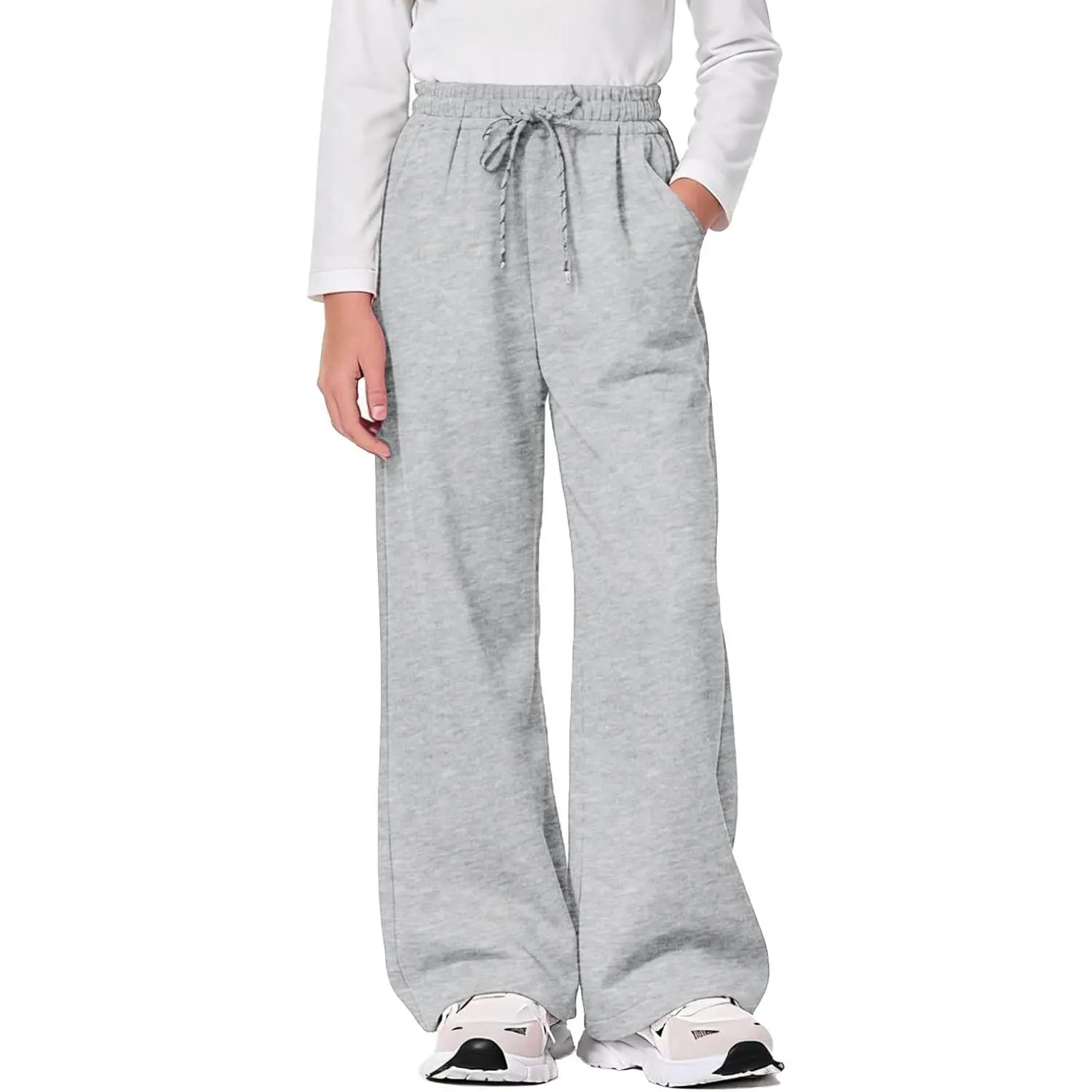Girls Sweatpants Straight Leg Bggy Drawsting Sweatpants for Girls Kids Solid Athletic Trackpants 5-14Y