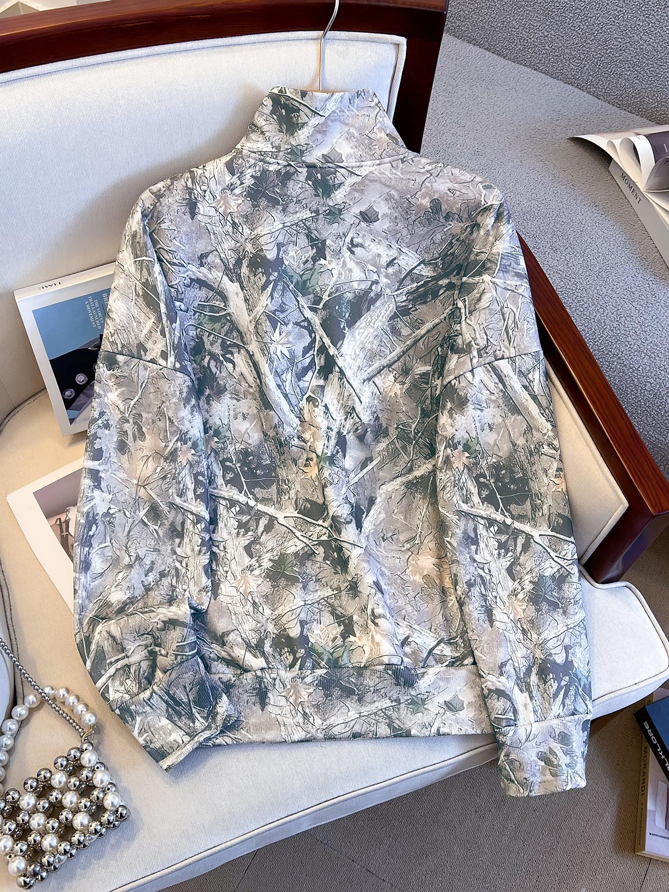 Women's Camo Printed Half-Zip Collared Hoodie, Casual Long Sleeve Loose Fit Top, Outdoor Fashion Fall & Winter Clothing