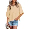 Tankaneo Women's Summer Polyester T-Shirt - Round Neck, Batwing Half-Sleeve, Oversized, Loose, Minimalist, Flowy, Chic Retro Shirts for Casual Office, Party Wear - Hang Dry Womenswear